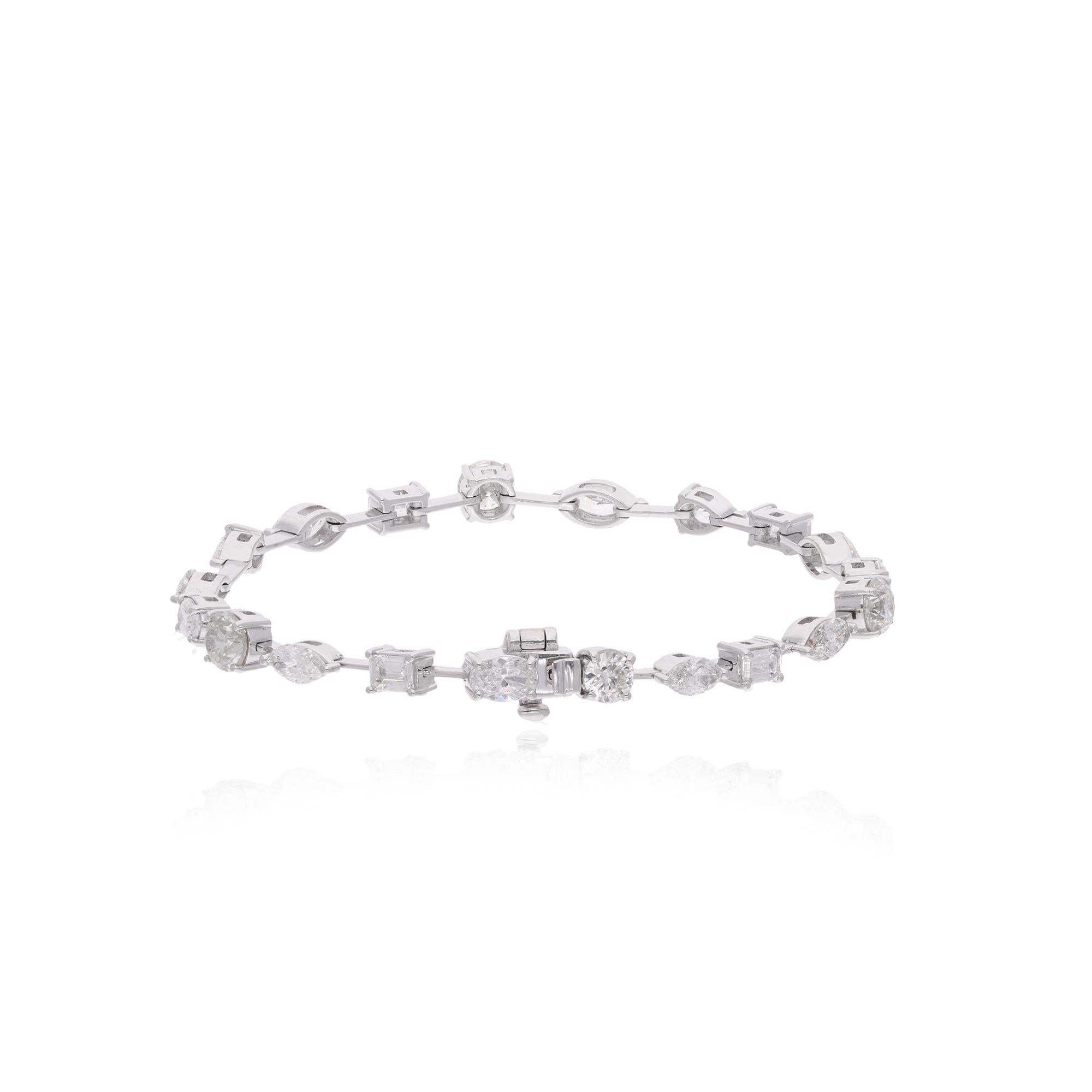 Pulsera de tenis con diamantes multiforma de 5,76 quilates Joyería de oro blanco de 18 quilates hecha a mano en Nuevo estado para la venta en Diera, Dubai
