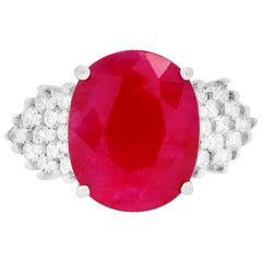 5.76 Ct Oval Natural Ruby and Round Diamond Cocktail Ring 14K White Gold
