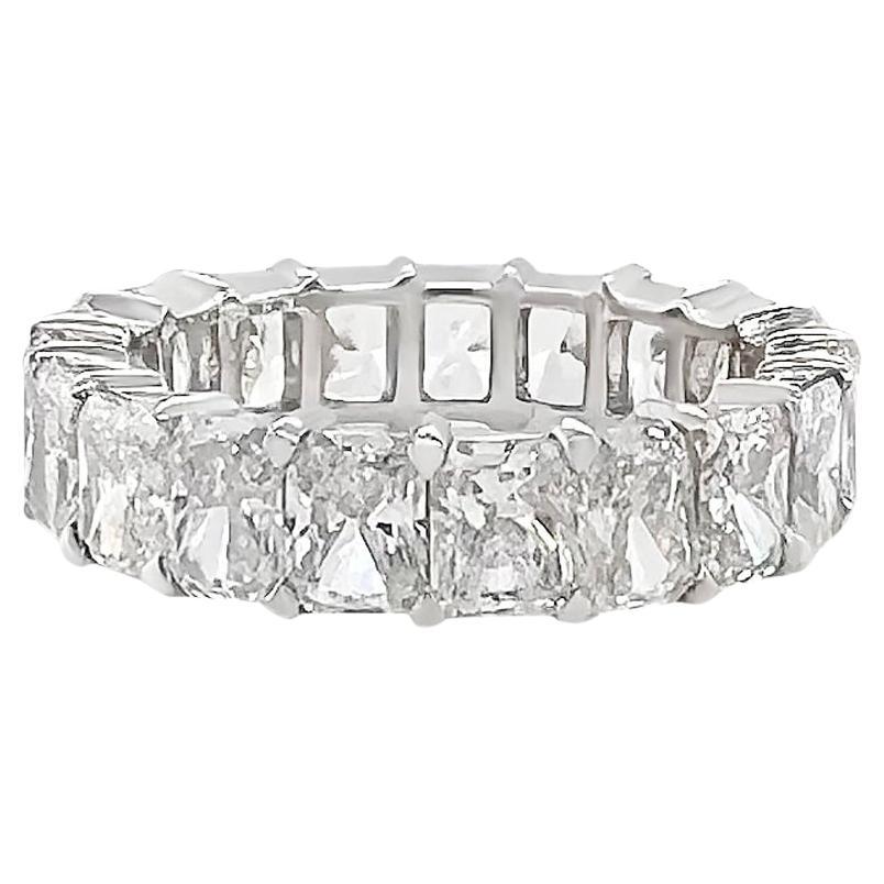 This eternity band features an impeccable array of radiant cut diamonds, each hand selected for the best beauty and quality. 
These natural radiant cut diamonds are 4.5mm x 3.4 mm each weighing a total of 5.76 carats. They are of high quality - G