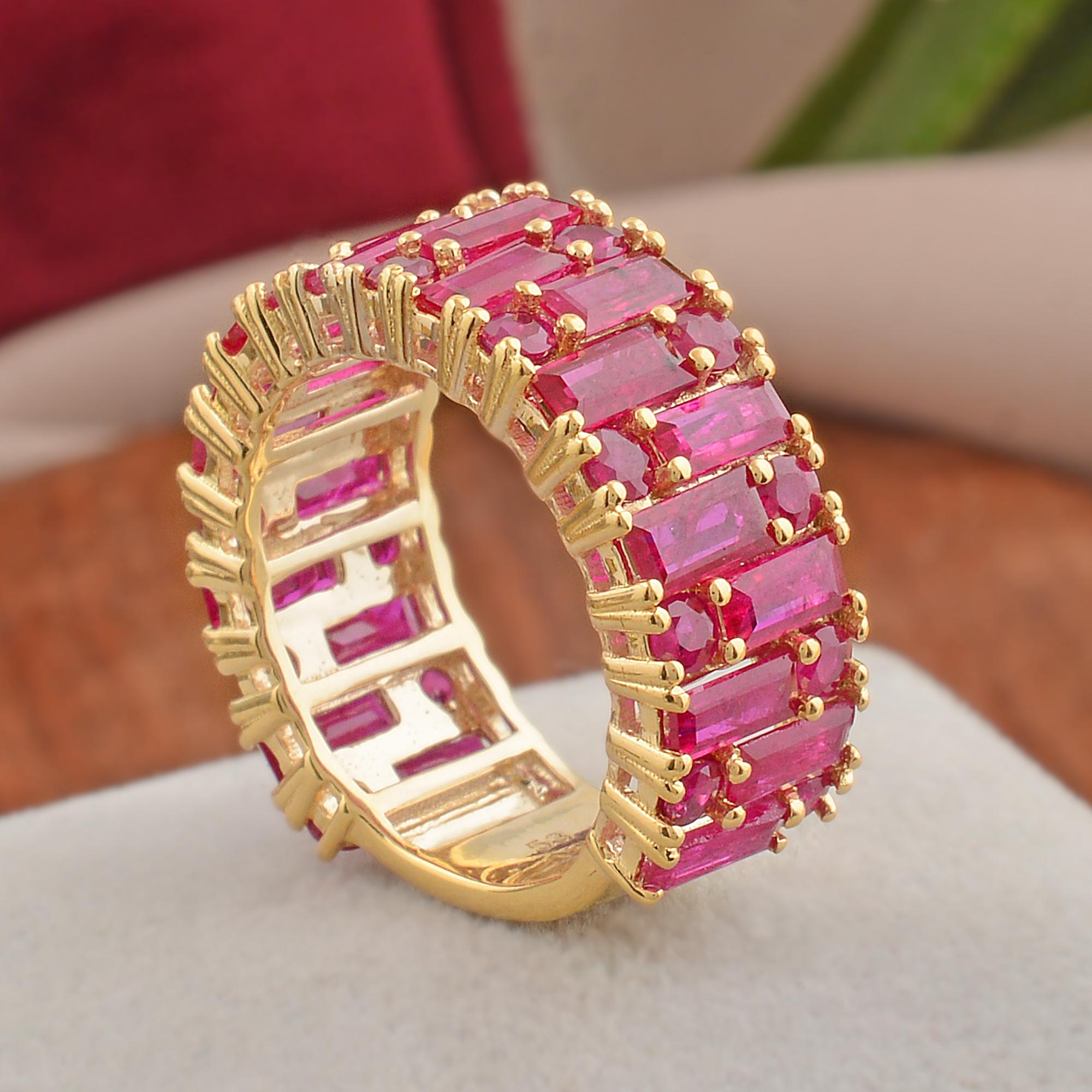 Modern 5.76 Carat Ruby Gemstone Band Ring Solid 14k Yellow Gold Handmade Fine Jewelry For Sale