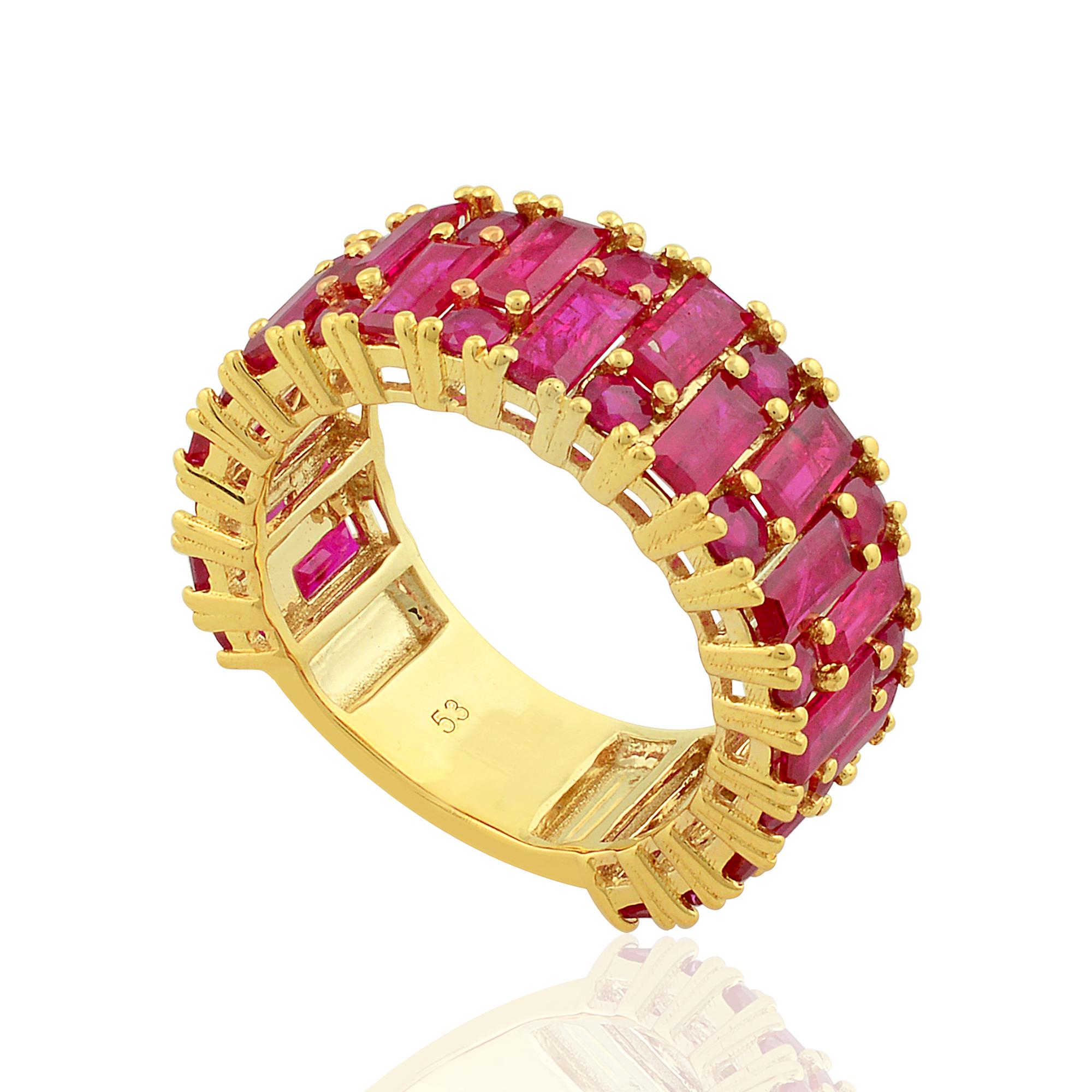Women's 5.76 Carat Ruby Gemstone Band Ring Solid 14k Yellow Gold Handmade Fine Jewelry For Sale