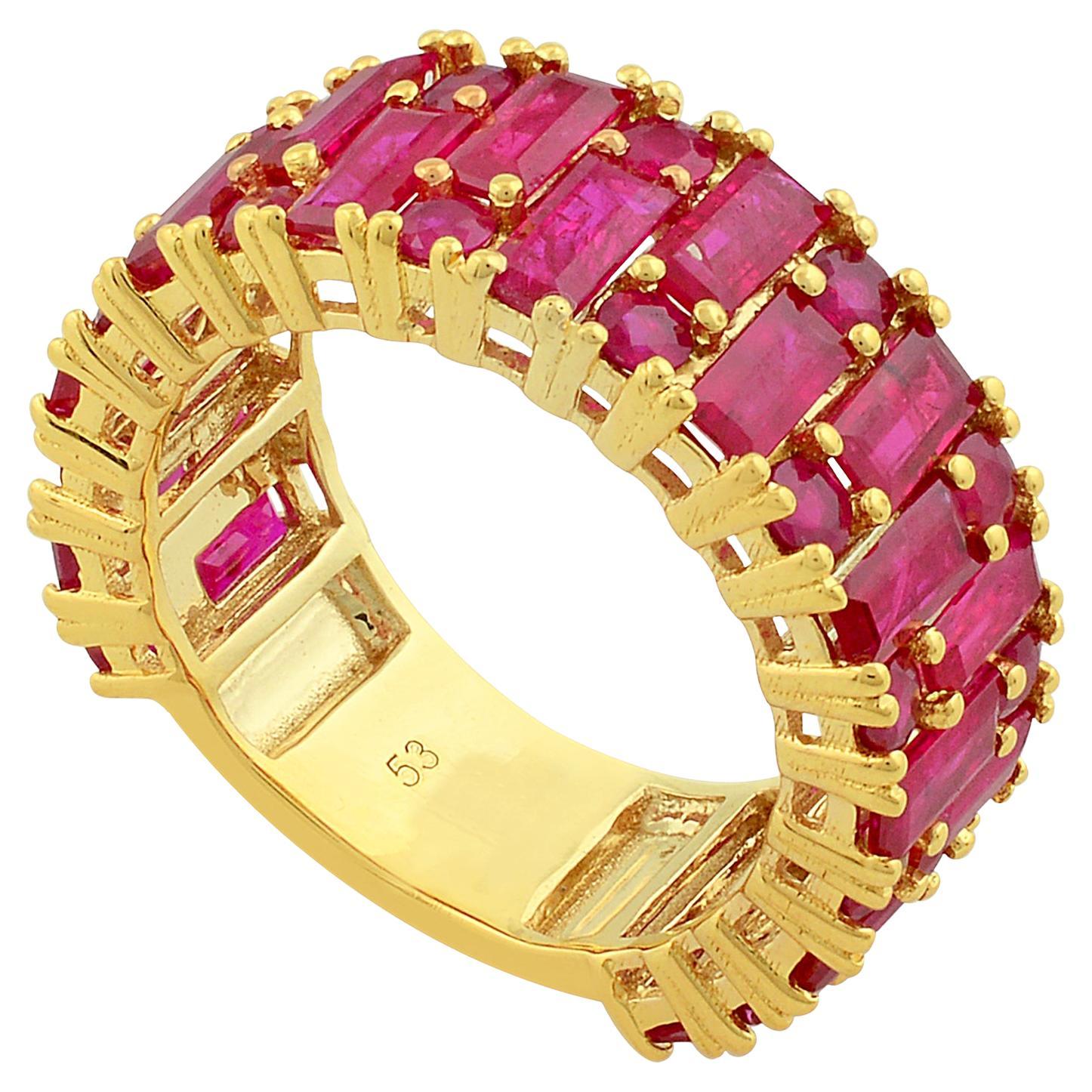 5.76 Carat Ruby Gemstone Band Ring Solid 14k Yellow Gold Handmade Fine Jewelry