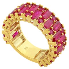 5.76 Carat Ruby Gemstone Band Ring Solid 14k Yellow Gold Handmade Fine Jewelry