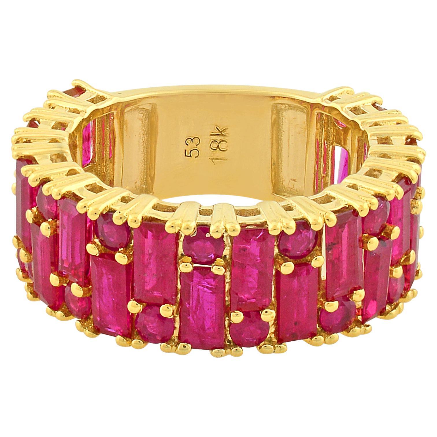 5.76 Carat Ruby Gemstone Band Ring Solid 18k Yellow Gold Handmade Fine Jewelry
