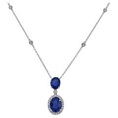 5.76 Carats Sapphire and White Diamond White Gold Necklace