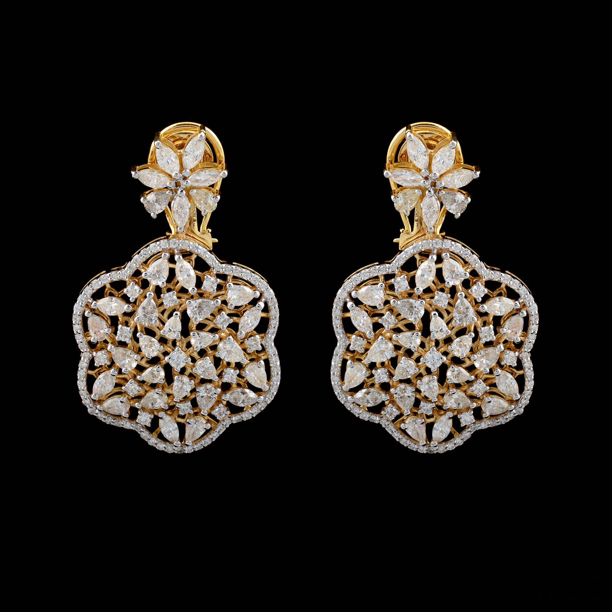 5,76 ct SI/HI Orecchini pendenti con diamanti tondi e marquise a forma di pera in oro giallo 14 carati In condizioni Nuovo in vendita a Diera, Dubai