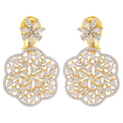 5.76 Ct SI/HI Pear Marquise Round Diamond Dangle Earrings 18 Karat Yellow Gold