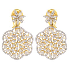 5.76 Ct SI/HI Pear Marquise Round Diamond Dangle Earrings 18 Karat Yellow Gold