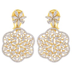 5,76 ct SI/HI Orecchini pendenti con diamanti rotondi a forma di pera e marquise in oro giallo 18 carati