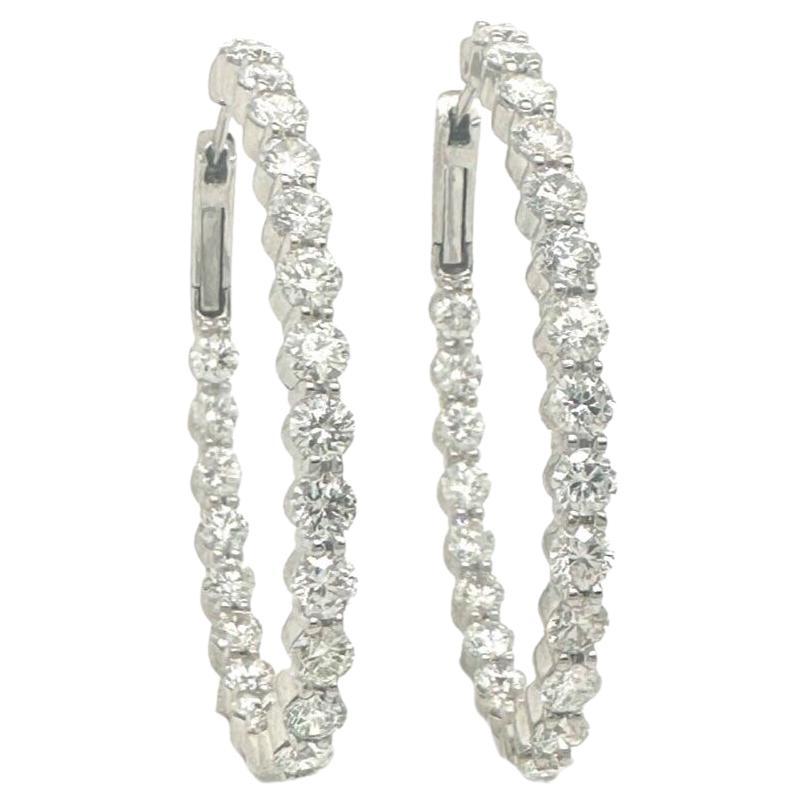 5.76 TCW Inside Out Diamond Hoop Earrings Set in 18k White Gold For Sale