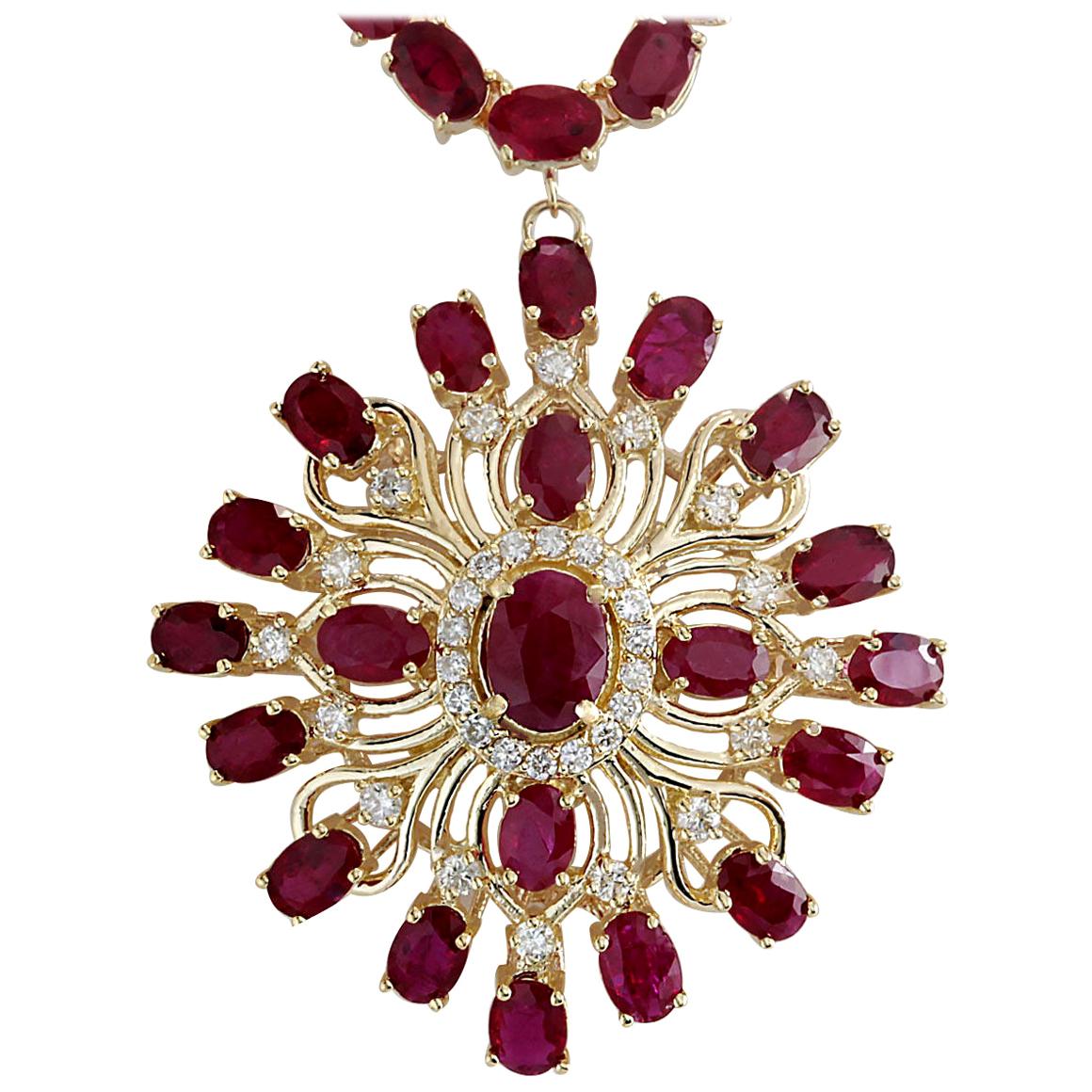 Natural Ruby Diamond Necklace In 14 Karat Yellow Gold  For Sale
