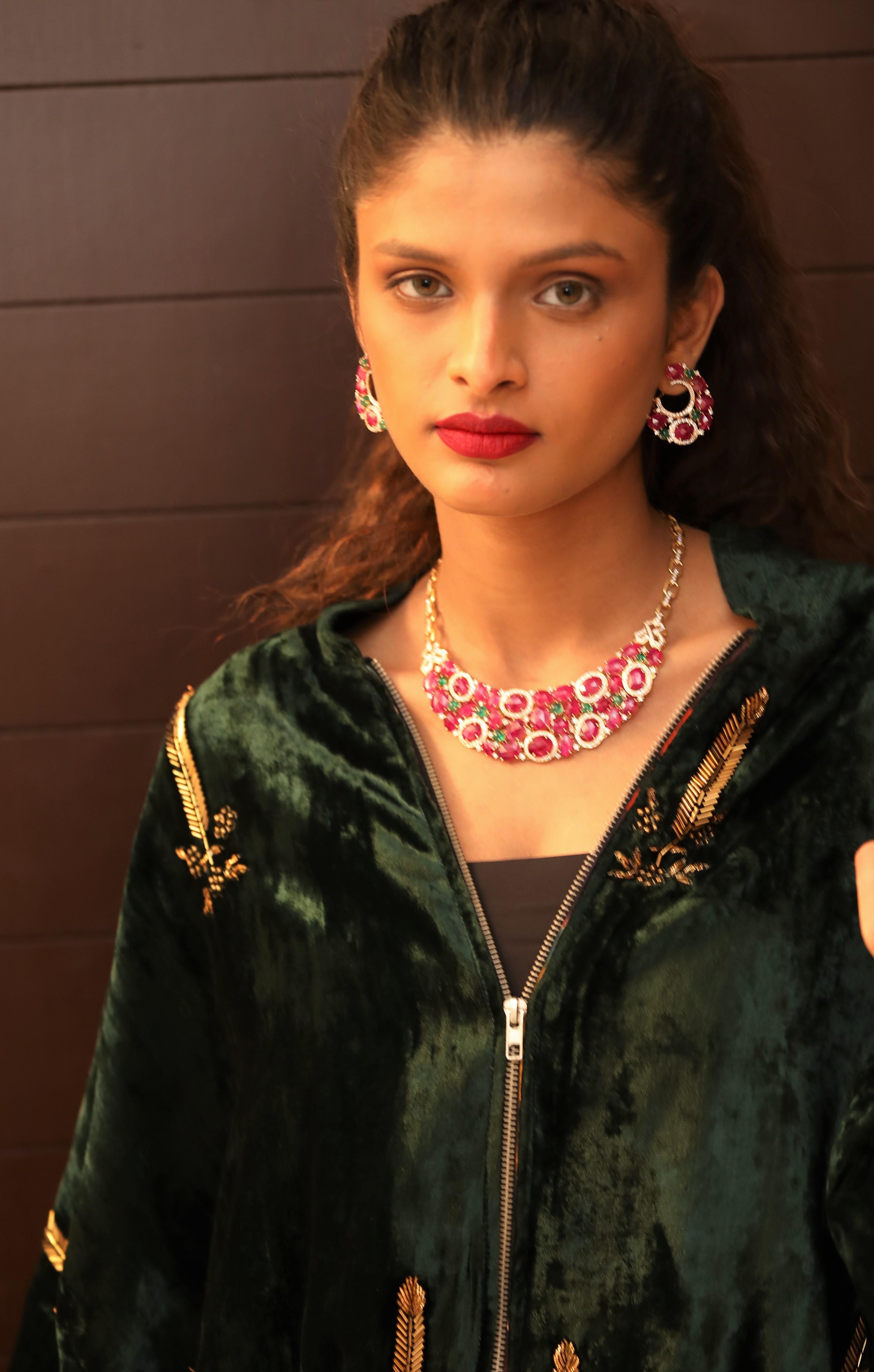 gold necklace designs with ruby and emerald