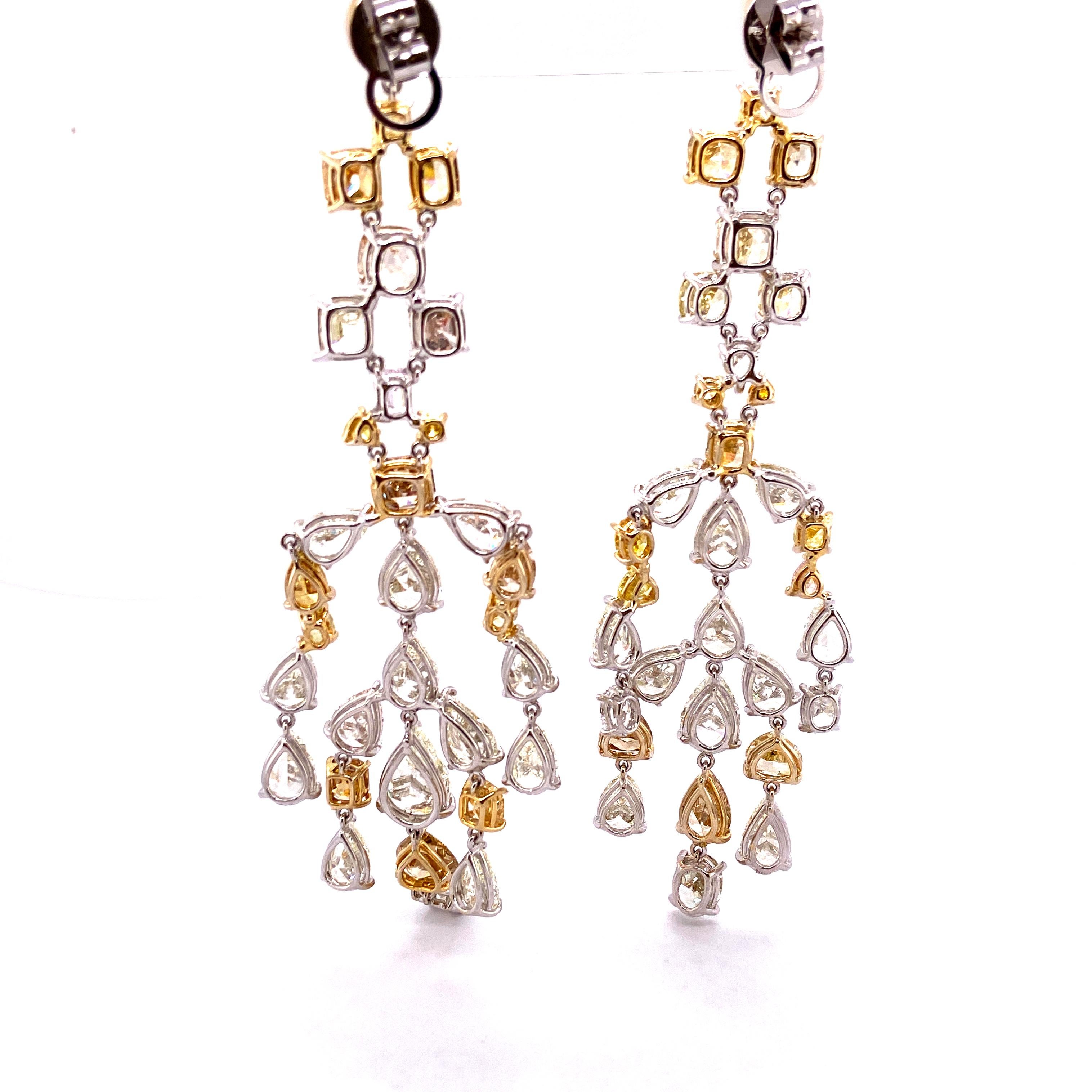 57.64 Carat Fancy Coloured Diamonds and White Diamond Chandelier Gold Earrings For Sale 7