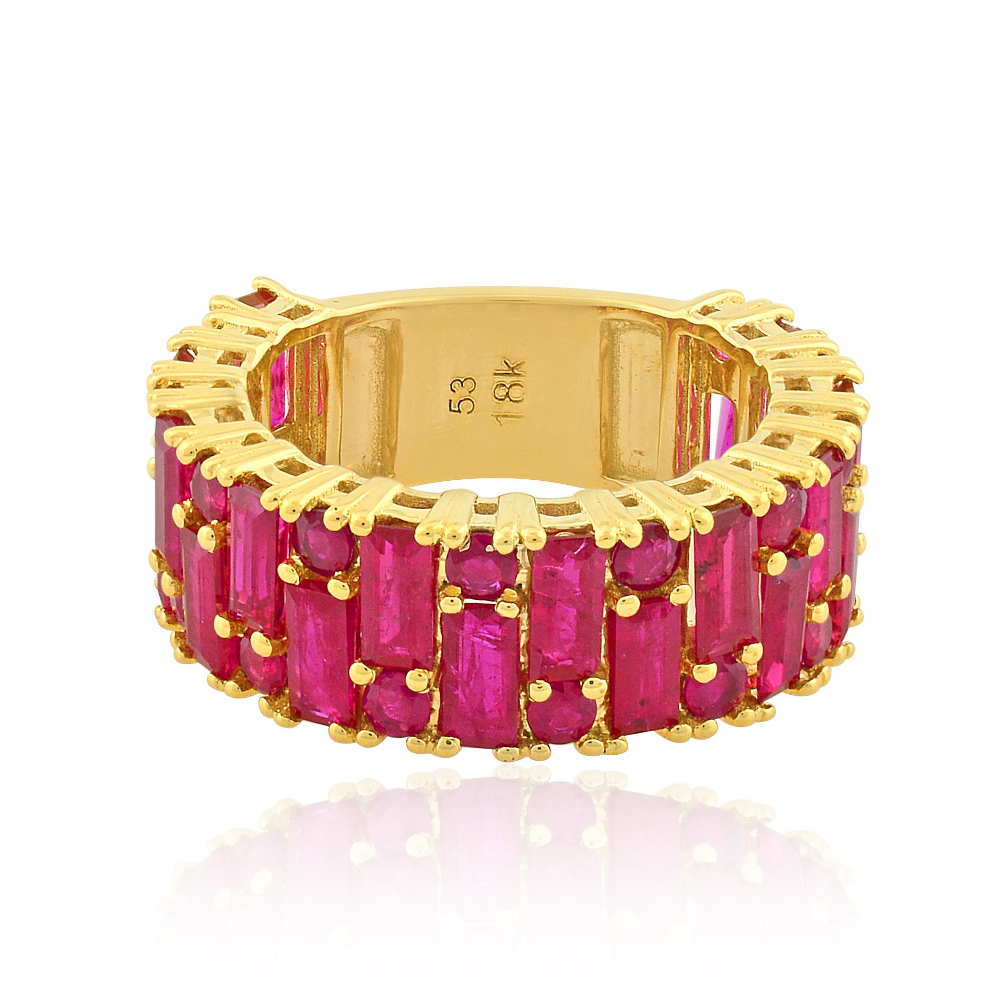En vente :  5.76Ct Multi Cut Natural Ruby Wide Band Ring 14k Yellow Gold Fine Jewelry (Bague large en or jaune 14k) 6