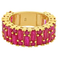 5.76Ct Multi Cut Natural Ruby Wide Band Ring 14k Yellow Gold Fine Jewelry