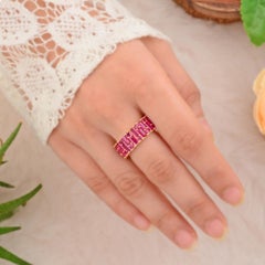5.76Ct Multi Cut Natural Ruby Wide Band Ring 18k Yellow Gold Fine Jewelry