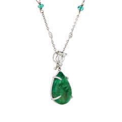 5.77 Carat Emerald and Diamond Necklace in Platinum with Diamonds by Yard Chain