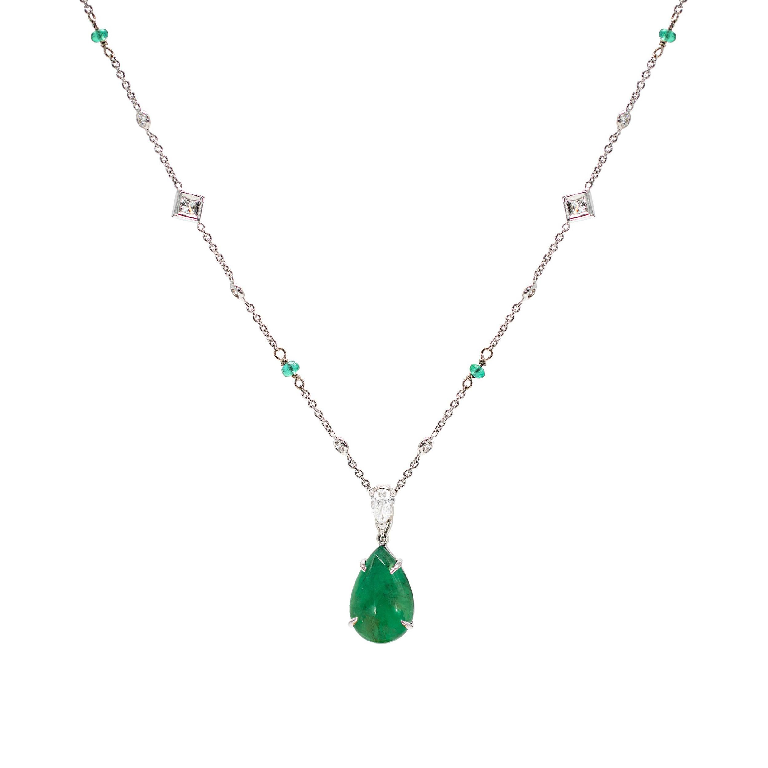 5.77 Carat Emerald and Diamond Necklace in Platinum with Diamonds by Yard Chain