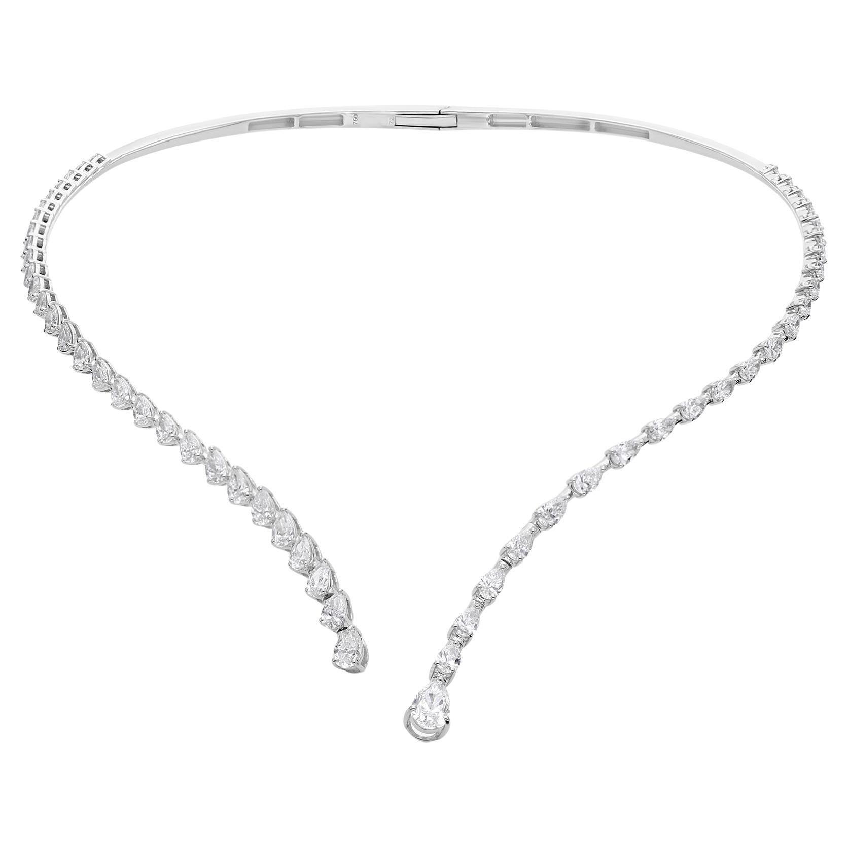 5.77 Carat Natural Diamond Pear Cut Choker Collar Necklace 14 Karat White Gold