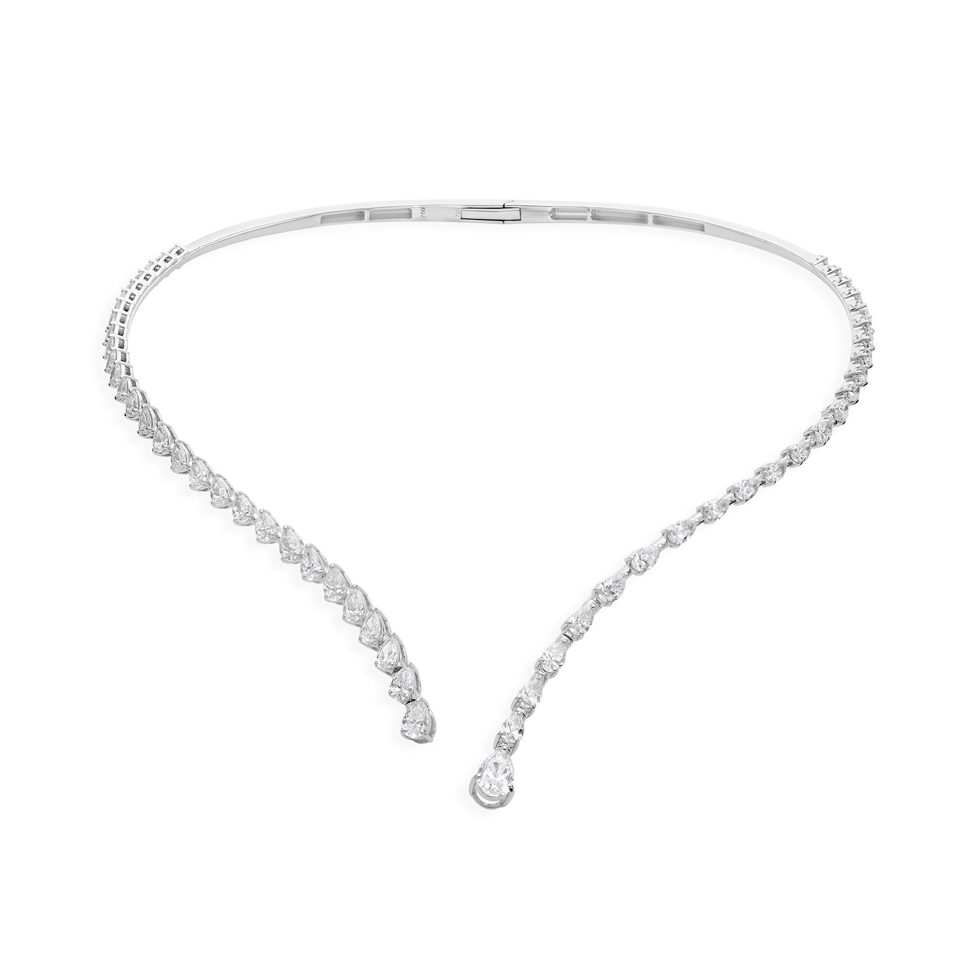 Moderne Collier ras du cou en or blanc 18 carats avec diamant naturel de 5,77 carats taillé en poire en vente