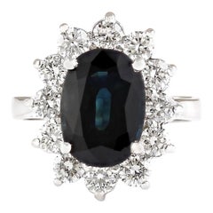 Elegant Natural Sapphire Diamond Ring In 14 Karat White Gold 