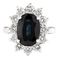 Elegant Natural Sapphire Diamond Ring In 14 Karat White Gold
