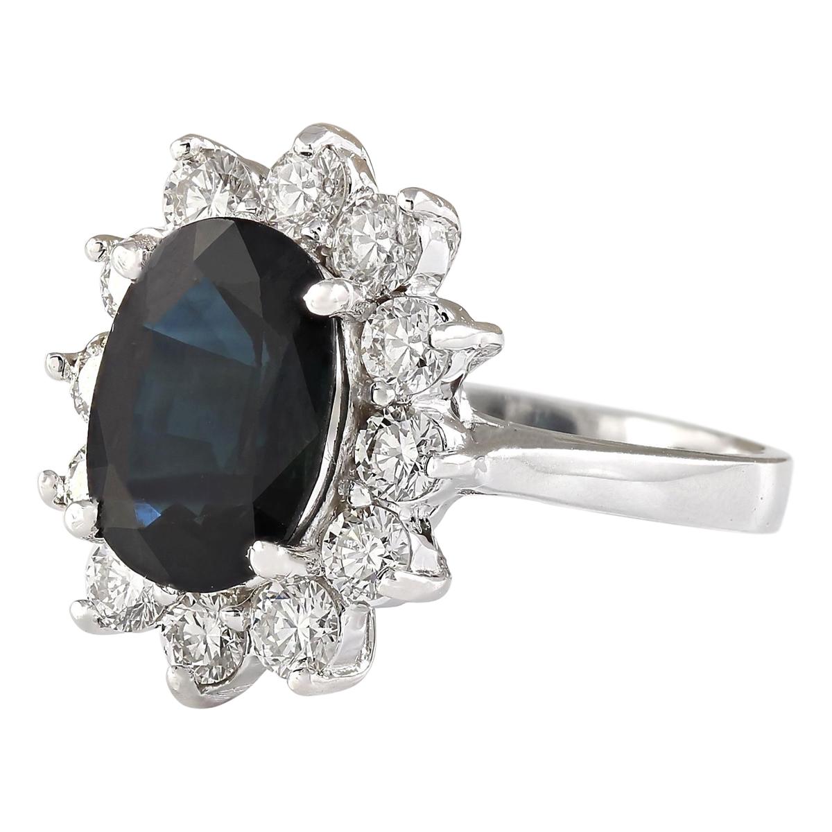 Presenting our enchanting 5.77 Carat Natural Sapphire 14 Karat White Gold Diamond Ring, a true testament to elegance and sophistication. Crafted with meticulous attention to detail, this exquisite ring is stamped with the hallmark of 14K White Gold,