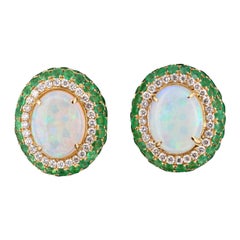 5.77 Carat Opal, Emerald and Diamond 18 Karat Yellow Gold Earrings