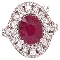 5.77 Carat Ruby Diamond 14 Karat White Gold Cocktail Ring