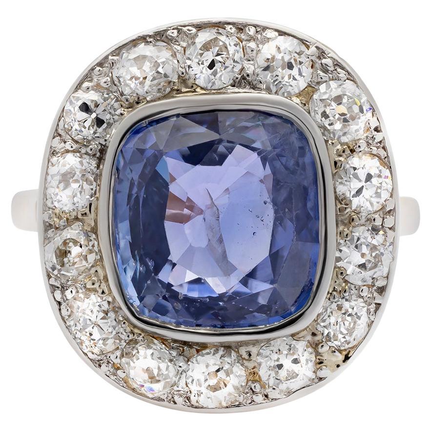 Bague halo en or jaune 14K avec saphir de 5,77 carats et diamant de 1,33 carat en vente