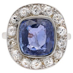 Bague halo en or jaune 14K avec saphir de 5,77 carats et diamant de 1,33 carat
