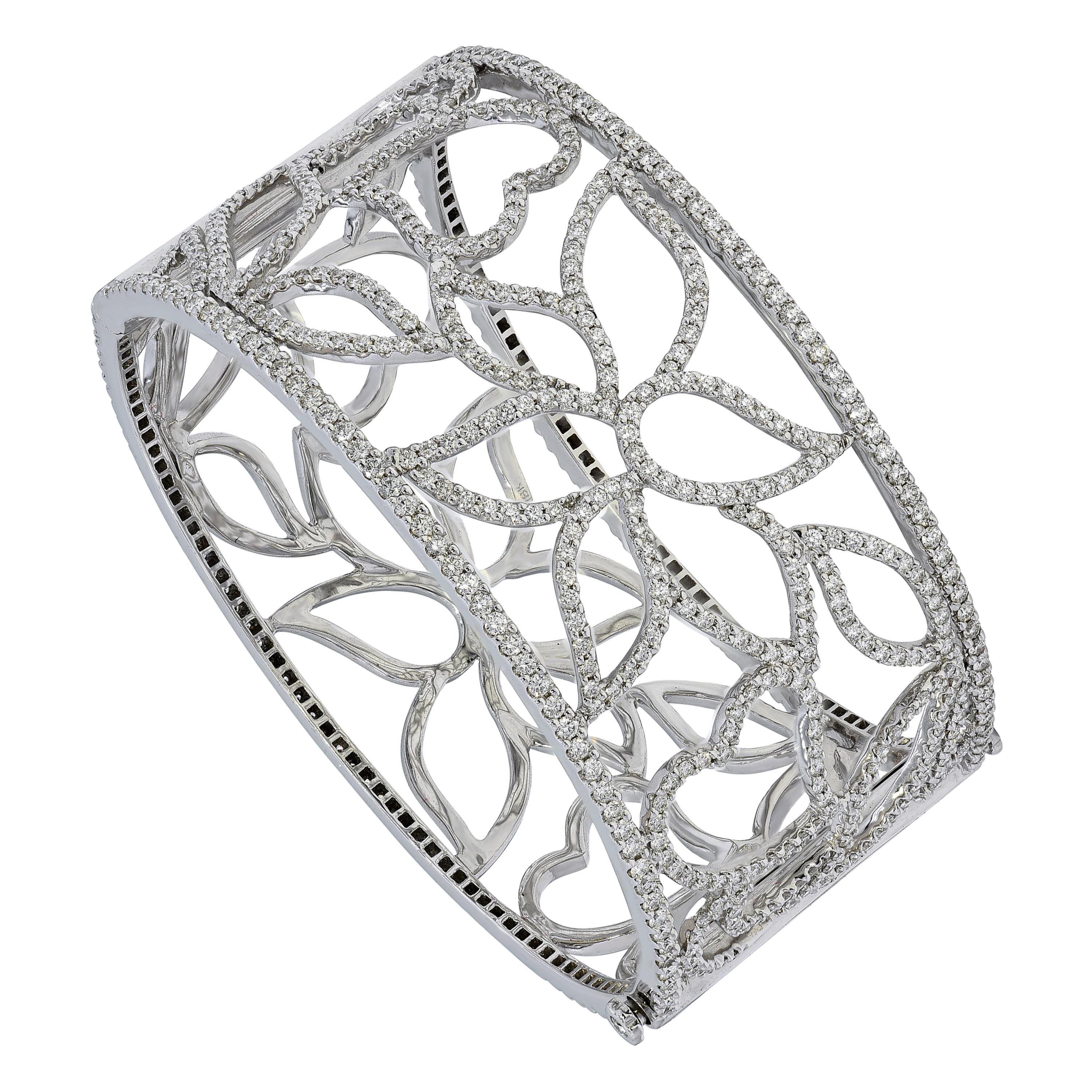 Bracelet manchette en or blanc 18 carats avec diamants de 5,78 carats, à 2 faces, à porter avec fermoir