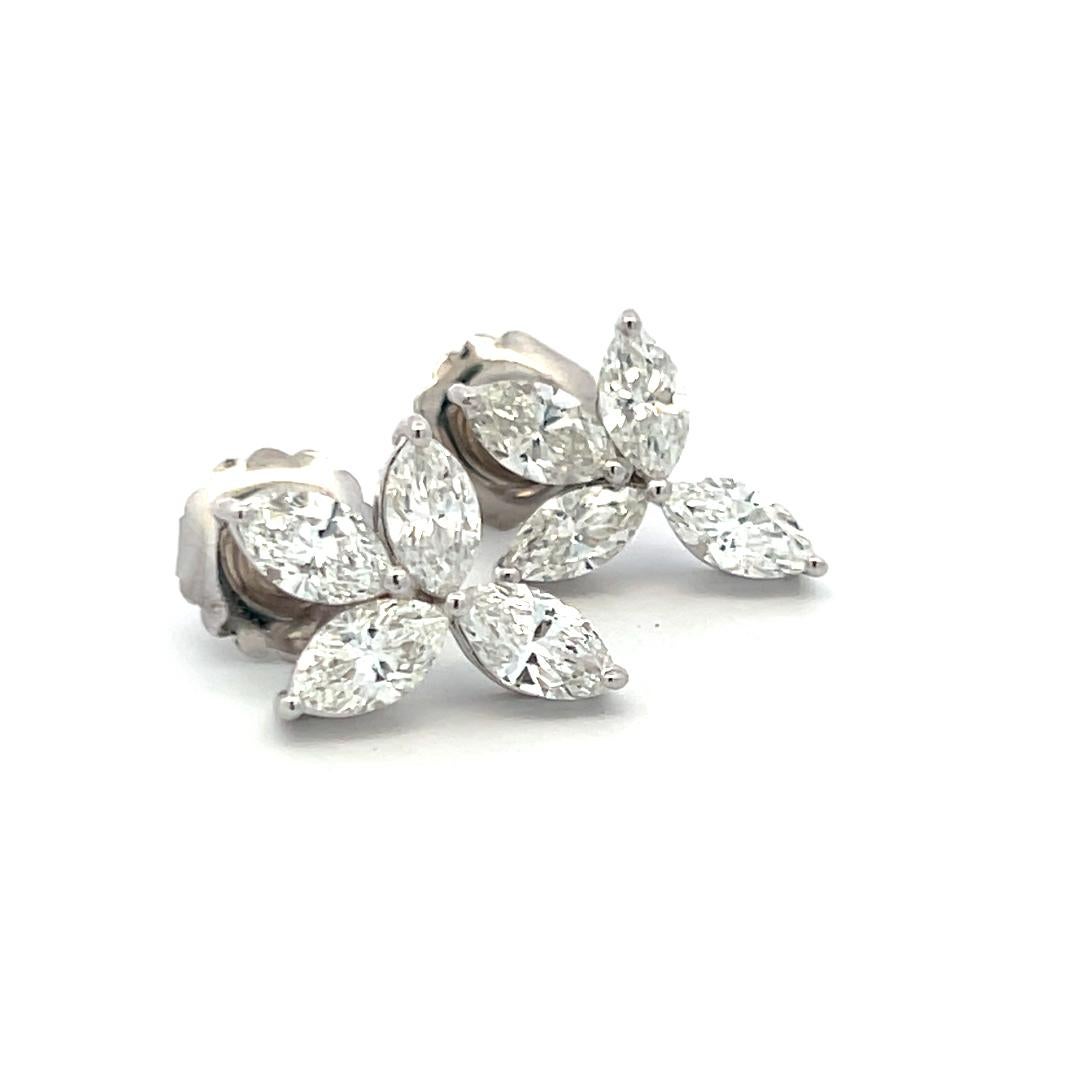 Orecchini a grappolo in platino con diamanti F-G VS2 da 5,78 carati a forma di marchese in vendita 5