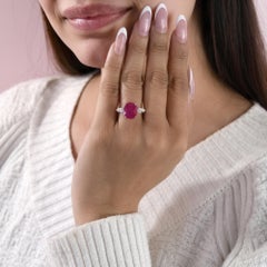 5.78 TCW Ruby Diamond Three Stone Engagement Ring 18k White Gold (Bague de fiançailles à trois pierres)