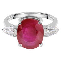 5.78 TCW Ruby Diamond Three Stone Engagement Ring 18k White Gold (Bague de fiançailles à trois pierres)