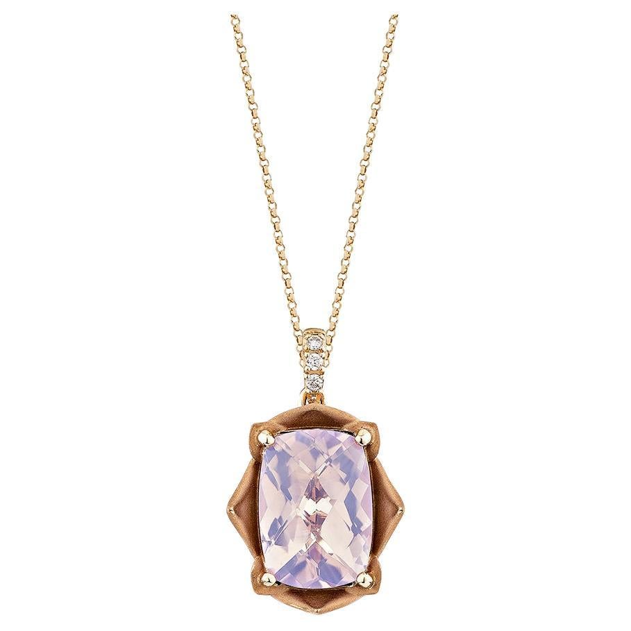 5.783 Carat Lavender Quartz Pendant in 18Karat Rose Gold with White Diamond. For Sale