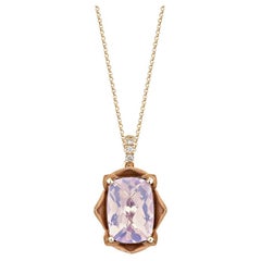 Pendentif en or rose 18 carats et quartz lavande de 5,783 carats avec diamant blanc.