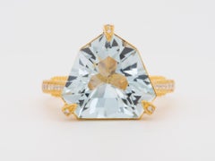 5,78ct Fancy Cut Aquamarin mit versteckten Diamant Halo Verlobungsring 14K Gold