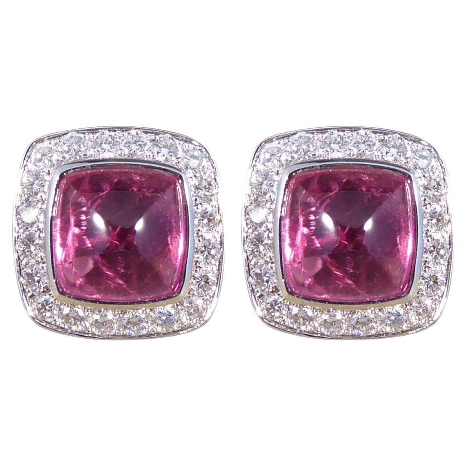 5.78ct Sugarloaf Cut Pink Tourmaline & Diamond Stud Earrings in 18ct White Gold