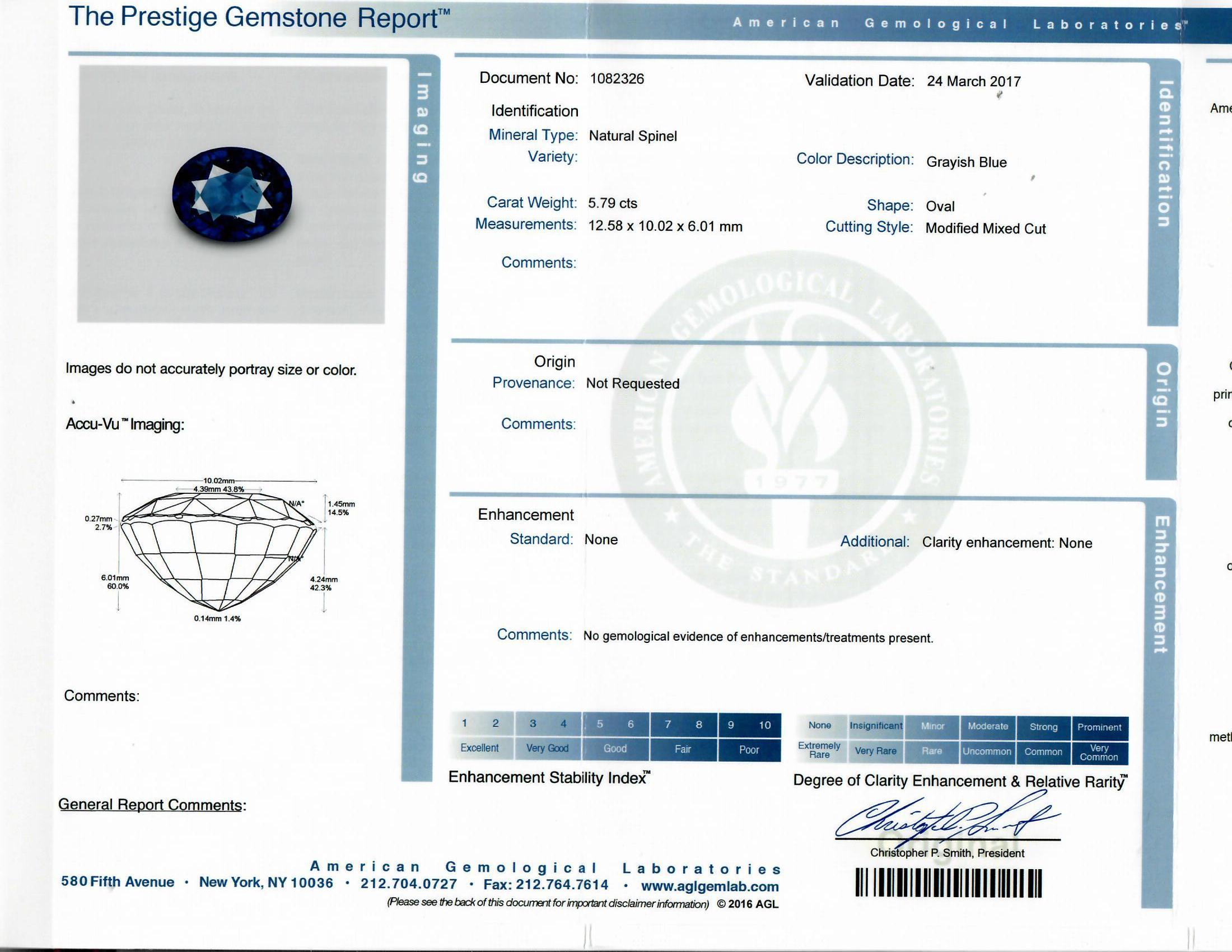 Donna Anello con diamante spinello blu da 5,79 carati in oro bianco 18 carati, certificato AGL in vendita