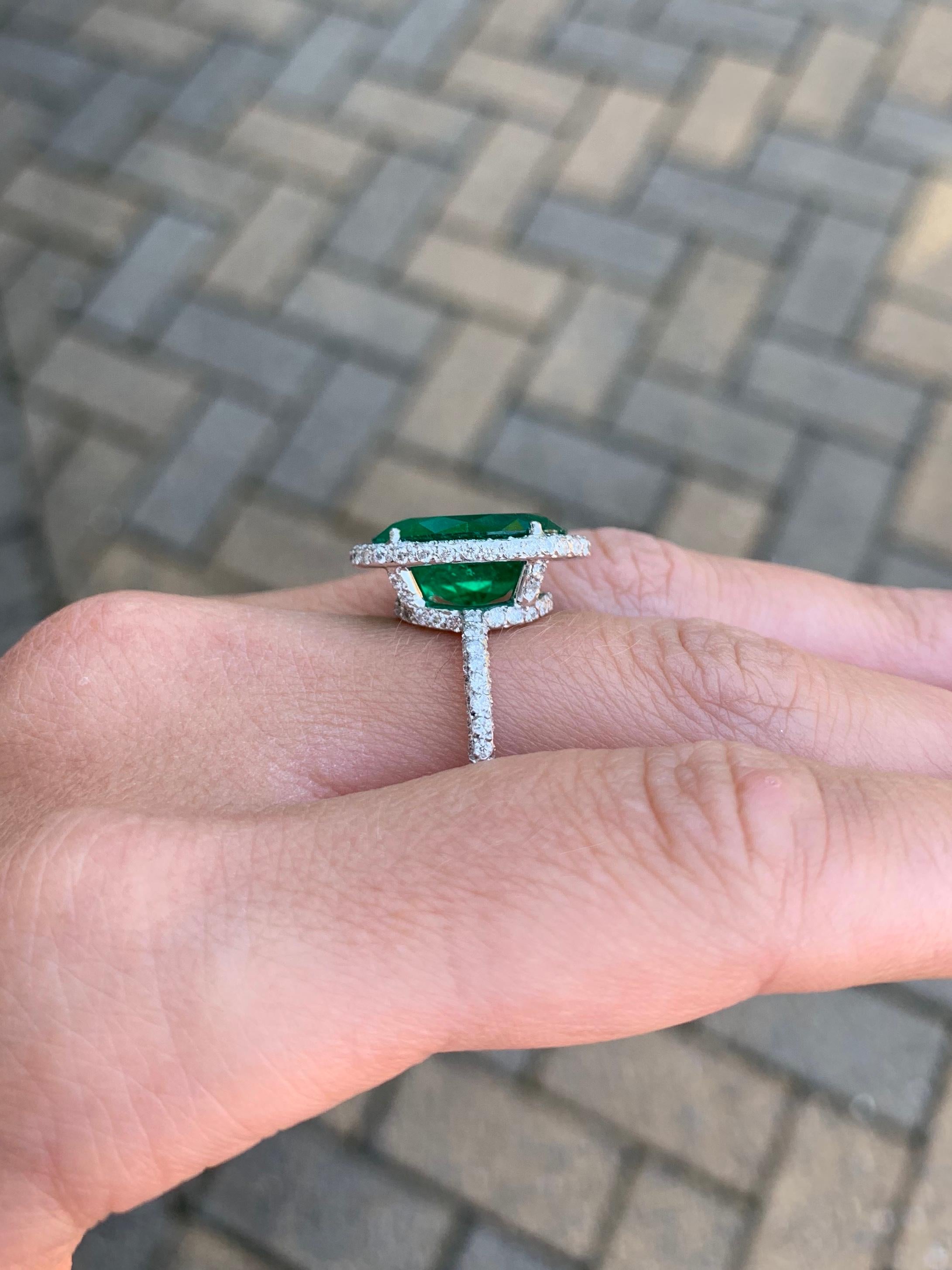 5.79 Carat Emerald and Diamond Platinum Cocktail Ring 4