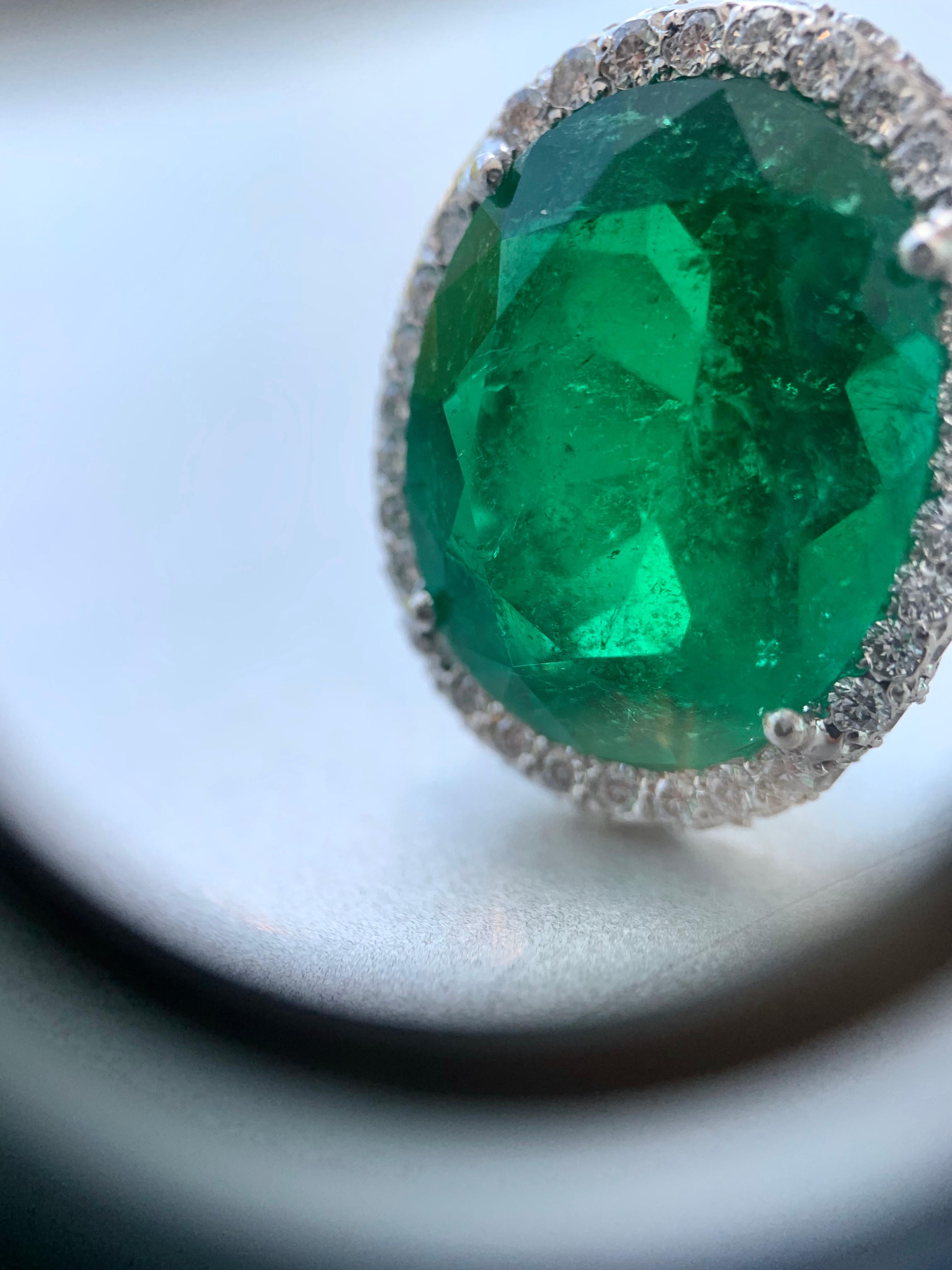5.79 Carat Emerald and Diamond Platinum Cocktail Ring 6