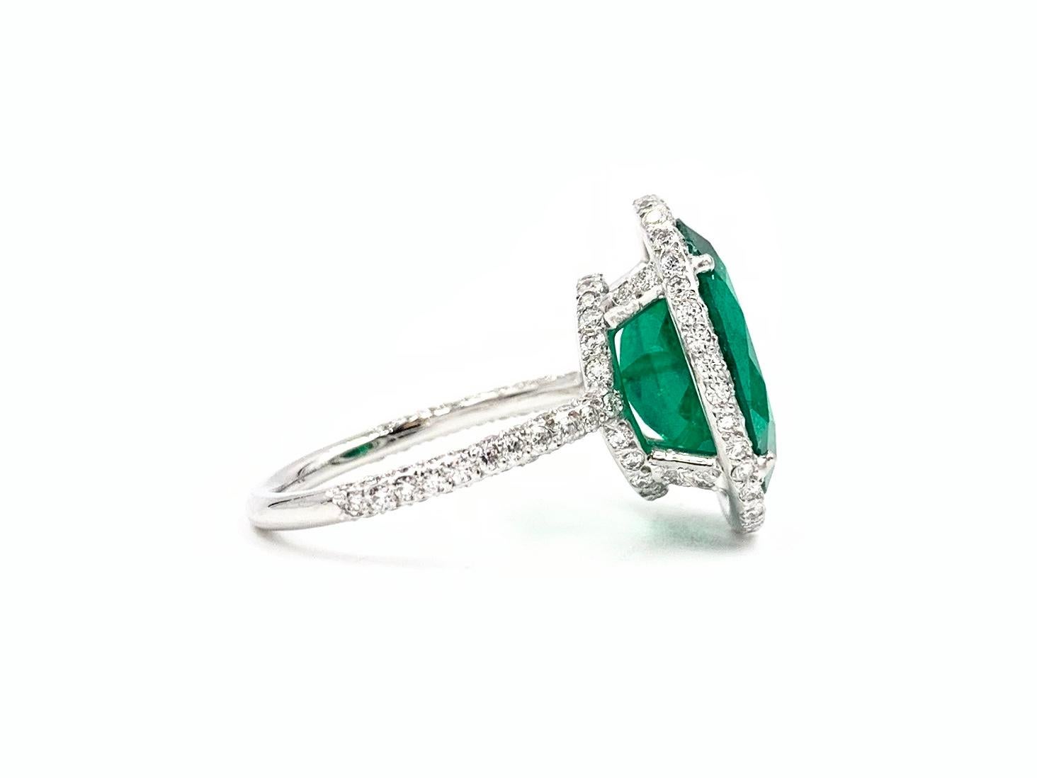 Contemporary 5.79 Carat Emerald and Diamond Platinum Cocktail Ring