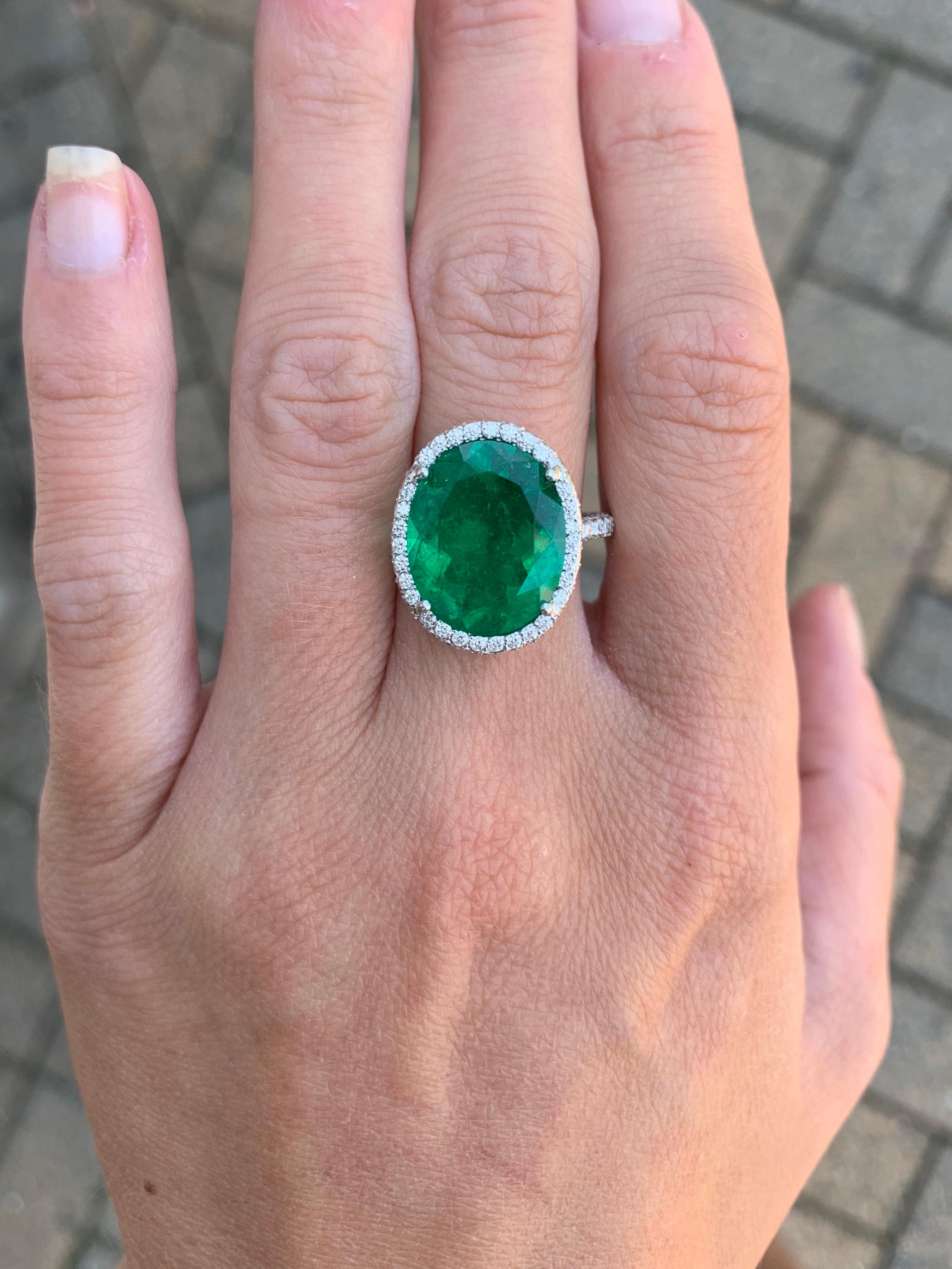 5.79 Carat Emerald and Diamond Platinum Cocktail Ring 2