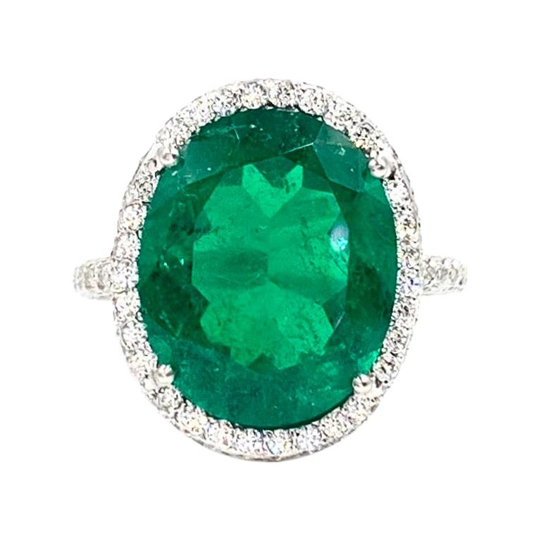 5.79 Carat Emerald and Diamond Platinum Cocktail Ring