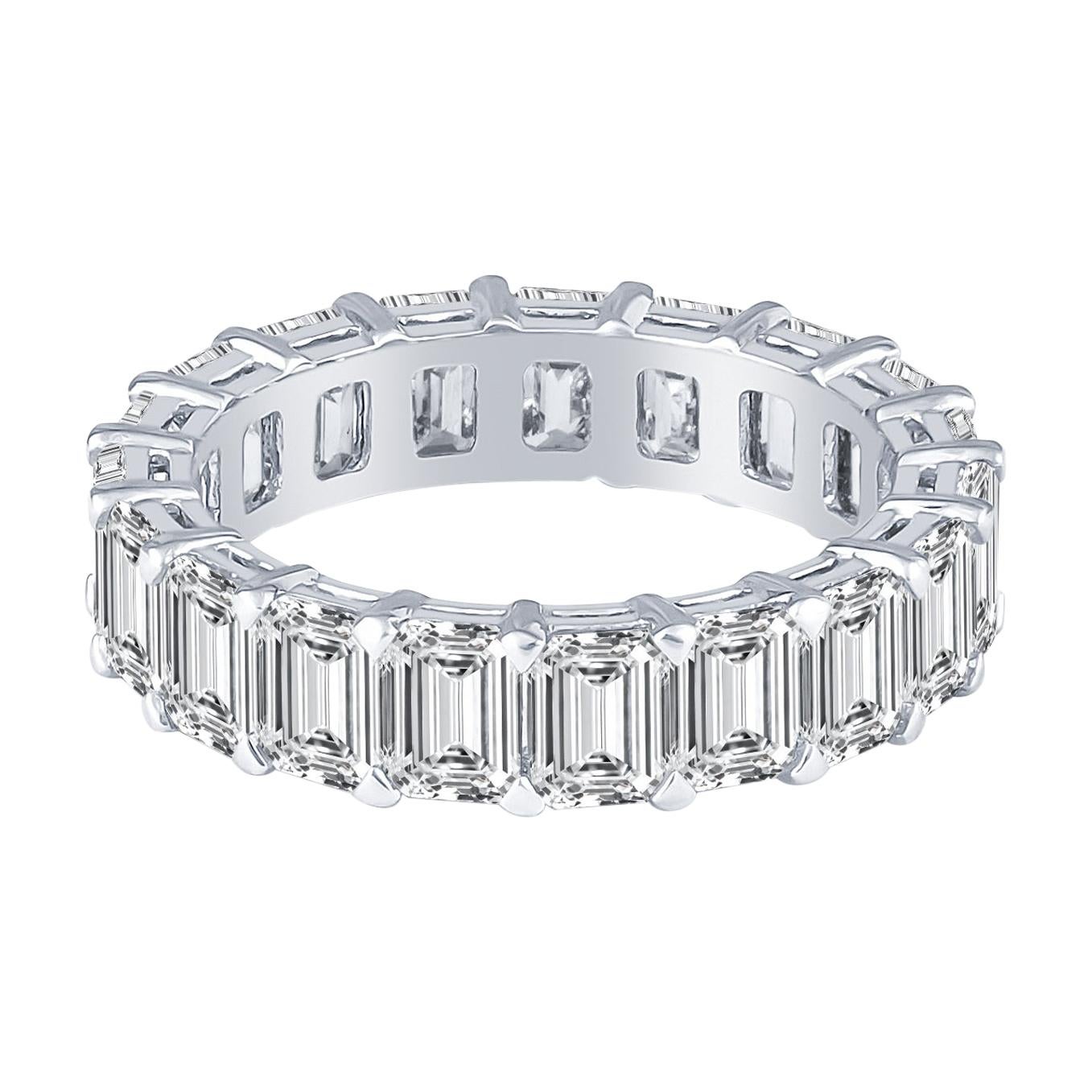 5.79 Carat Emerald Cut Diamond Eternity Band Handcrafted in Platinum Low-Profile For Sale