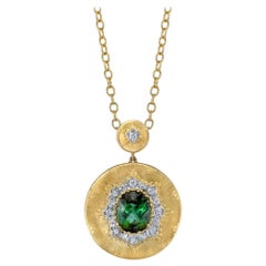 Florentine Inspired, Green Tourmaline, Diamond Two-toned Gold Drop Necklace