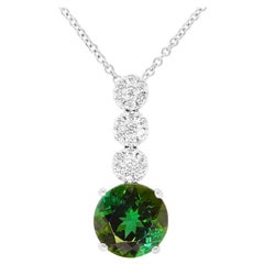 5.79 Carat Round Green Tourmaline and Brilliant Diamond Pendant 14K White Gold