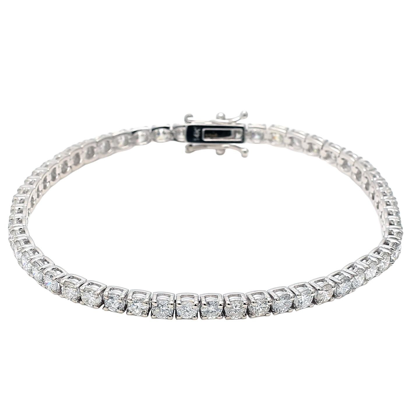 5.79 Carat Natural Diamond Round Cut Tennis Bracelet 7 Inches 14K White Gold In New Condition For Sale In Aventura, FL