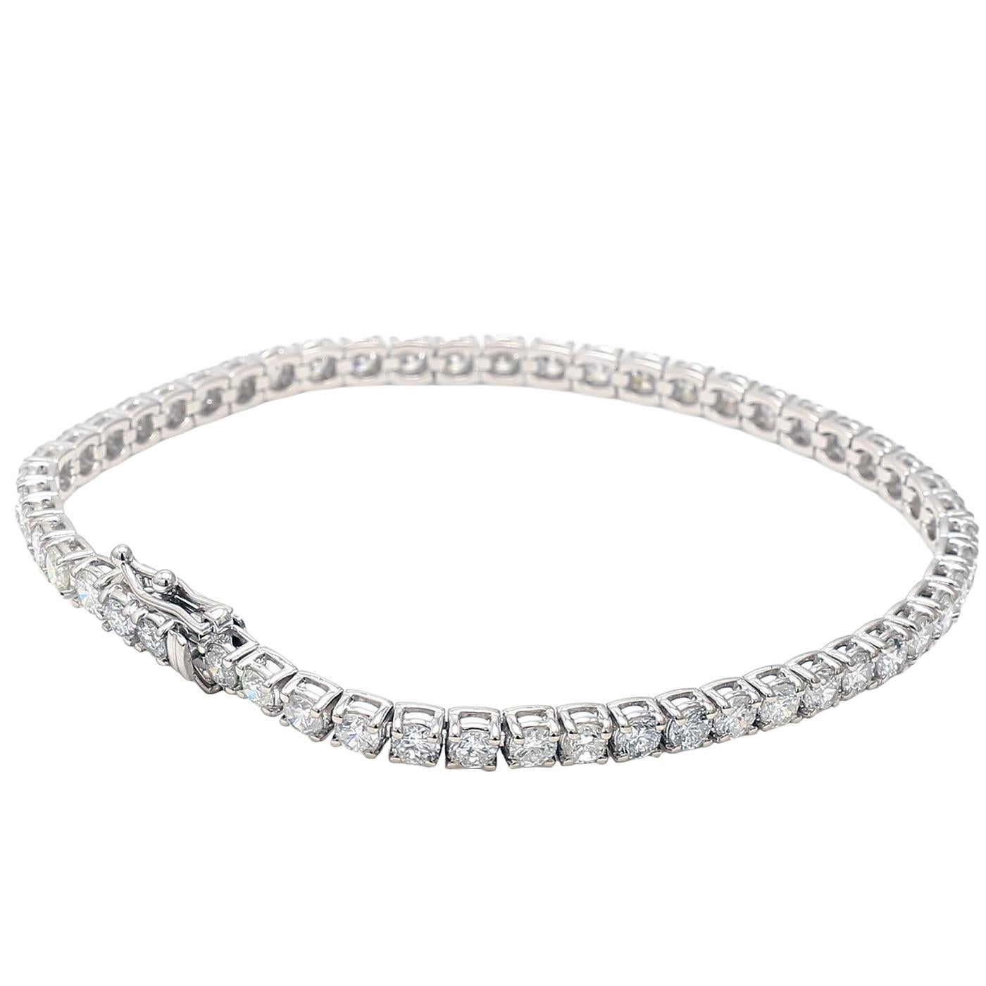 5.79 Carat Natural Diamond Round Cut Tennis Bracelet 7 Inches 14K White Gold For Sale 2